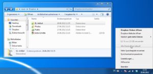 Abbildung 5: Auch unter Windows integriert sich Dropbox in die Startleiste und öffnet bei Bedarf ein Explorer-Fenster mit dem Dropbox-Ordner.