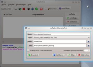 Abbildung 6: Eine (Sicherungs-)Aufgabe in LuckyBackup besteht im Wesentlichen aus den Pfaden zu Quelle und Ziel.
