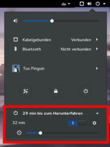 Abbildung 7: Mit der Gnome-Shell-Extension ShutdownTimer fahren Sie den Rechner automatisch nach einer bestimmten Zeitspanne herunter.