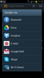 Abbildung 8: Die Dropbox-App können Sie auch aus anderen Apps heraus aufrufen, um ein Dokument hochzuladen.