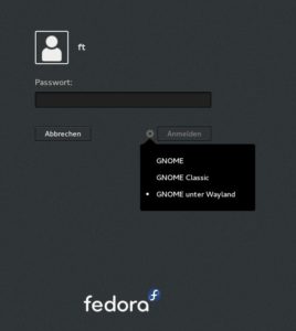 Abbildung 8: Eine Wayland-Sitzung im Gnome-Anmeldemanager GDM.
