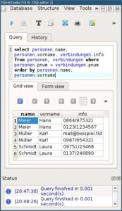 Abbildung 18: Der SQL-Editor von SQLiteStudio ermöglicht manuelle Abfragen, die sich gegebenenfalls auch in einen View umsetzen lassen.