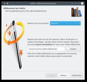 Abbildung 1: Calibre begrüßt Sie mit einem Assistenten, der Sie bei der ersten Einrichtung des Programms unterstützt.