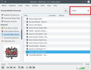 Abbildung 1: Der VLC Media Player listet viele Internet-Radio-Stationen auf. Über das Suchfeld oben rechts filtern Sie die Liste.