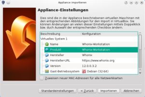 Abbildung 1: Das Importmodul von Virtualbox erlaubt die problemlose Integration von Whonix.