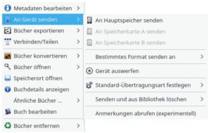 Abbildung 10: Über das Kontextmenü senden Sie ein E-Book an einen angeschlossenen E-Book-Reader.