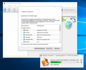 Abbildung 1: VirtualBox (hier unter Windows 10) zeigt vor dem Importieren einer Virtual Appliance Informationen über das System an.