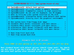 Abbildung 1: SysRescCD bietet eine Vielzahl verschiedener Startoptionen an, darunter auch den Start diverser Floppy-Images für verschiedene Einsatzzwecke.