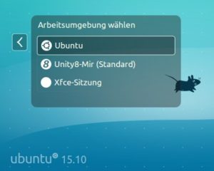 Abbildung 1: Nach der Installation erscheint Unity 8 als Auswahl im Login-Dialog.