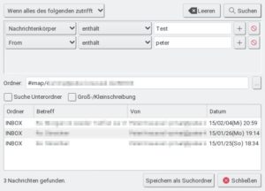 Abbildung 12: Auch die Suchfunktion des Veteranen Sylpheed befriedigt heutige Ansprüche.