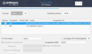 Abbildung 2: Grundlegende Optionen wie RAID-Level oder Blockgröße legen Sie ebenfalls bereits im Antergos-Installer fest.