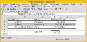 Abbildung 2: So führen Sie das Fahrtenbuch in der Tabellenkalkulation Gnumeric.