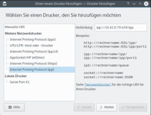 Abbildung 3: Bei der Einrichtung des Druckers geben Sie die IPP-Adresse des Geräts an.