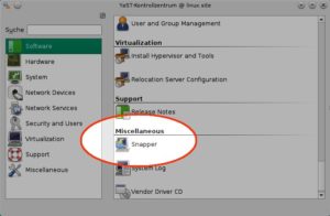 Abbildung 3: Dank grafischer Benutzeroberfläche macht es OpenSuse leicht, Schnappschüsse zu verwalten, zu vergleichen und bei Bedarf wieder einzuspielen.