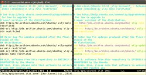 Abbildung 4: Im Texteditor Vim können Sie zwei Dateien gleichzeitig bearbeiten und diese nebeneinander anordnen.