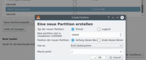 Abbildung 4: Unter Kubuntu und Mint geben Sie die Partitionsgröße in MByte an.