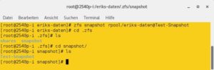 Abbildung 4: ZFS-Snapshots lassen sich sehr einfach im Terminal anlegen und nutzen.
