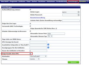Abbildung 5: Um alle konfigurierten Programme in der Liste zu sehen, aktivieren Sie Option "Zeige Kanäle ohne EPG".