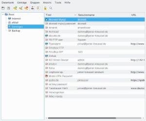 Abbildung 8: KeePassX legt Benutzername-Passwort-Paare in Rubriken ab. Es erzeugt automatisch nicht zu erratende Passwörter. <code srcset=