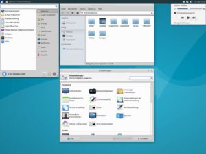 Abbildung 12: Mit seinem übersichtlichen Startmenü, dem sich optisch perfekt einfügenden Dateimanager und der Mediaplayer-Einbindung (rechts) ist der schlanke Xfce-Desktop funktional gar nicht so weit von Gnome und KDE entfernt.