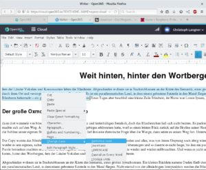 Abbildung 3: Das LibreOffice aus Open365 spricht nur Englisch – wenigstens lässt sich die Rechtschreibkorrektur auf Deutsch umstellen.