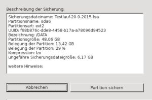 Abbildung 3: Qt4-Fsarchiver fasst vor dem Backup noch einmal alle Einstellungen in einer gesonderten Anzeige zusammen.