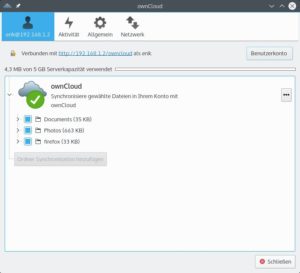 Abbildung 7: Ein übersichtlich gestaltetes Fenster erlaubt, in der Client-Software weitere Verzeichnisse zum Synchronisieren freizugeben oder nicht mehr benötigte zu entfernen.