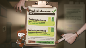 Wer mag, kann auch eine der Herausforderungen in Angriff nehmen. In diesem Fall durfte der Spieler maximal 6 Befehle verwenden und der kleine Arbeiter höchstens insgesamt 24 Aktionen ausführen.