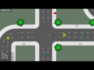 Die gelben Kreise sind die Checkpoints, die man nacheinander abfliegen muss. Das kleine graue Dreieck am Hubschrauber zeigt in die Richtung des nächsten Checkpoints.