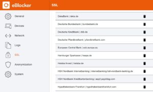 Abbildung 4: Per Whitelist nehmen Sie beim Eblocker verschlüsselte Webseiten von Eingriffen aus.