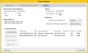 Abbildung 5: Auf Wunsch präsentiert Seahorse die Details zu einem GnuPG- oder SSH-Schlüssel.