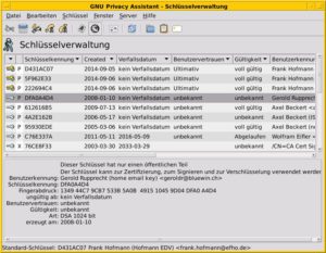 Abbildung 6: Mit dem GNU Privacy Assistant GPA behalten Sie alle Schlüssel im Blick.