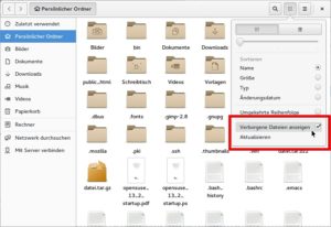 Abbildung 1: Über das zweite Menü von rechts stellen Sie ein, was Sie im Dateimanager Nautilus sehen möchten.