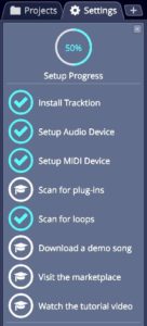 Abbildung 1: Die links angeordnete Setup-Liste müssen Sie nicht vollständig durchgehen. Tracktion funktioniert auch dann, wenn Sie einige dieser Punkte auslassen.