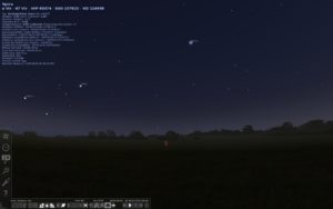 Abbildung 15: Stellarium zeichnet einen realistischen Sternenhimmel, bietet Hobbyastronomen aber auch astronomische Hintergrundinformationen zu mit der Maus ausgewählten Sternen. Alle Einstellungen und Funktionen sind über die bei Mauskontakt erscheinenden Paletten erreichbar.
