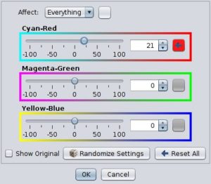 Abbildung 18: Der Color-Balance-Dialog, bei dem Farbmarkierungen die Wirkung der Schieberegler symbolisieren, ist nur ein Beispiel für die einsteigerfreundliche Gestaltung der Programmoberfläche.