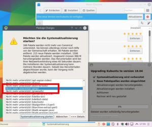 Abbildung 2: Beim Aktualisieren von (K)Ubuntu 15.10 auf 16.04 meldet der Paketmanager, dass Gimp nicht länger unterstützt wird.