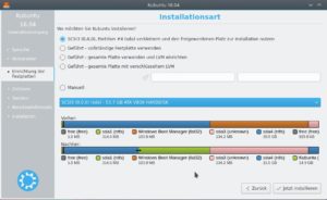 Abbildung 2: Die Standardsituation: Windows belegt die ganze Platte; dann schlägt der Installer vor, diesen Platz aufzuteilen.