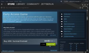 Abbildung 2: Steam informiert ausführlich, dass Ark sich noch im Entwicklungsstadium befindet. Das Logo <code srcset=
