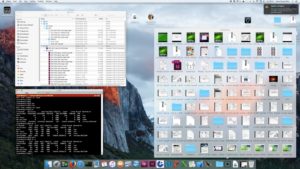 Abbildung 2: OS X verwendet eine zentrale Menüleiste am oberen Rand. Unten enthält das Dock Programmstarter und ausklappbare Menüs zu Dokumenten, Programmen und Downloads.