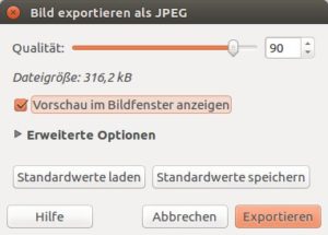 Abbildung 3: Eine zu hohe Kompression führt bei JPEG-Dateien zu erheblichen Qualitätseinbußen. Über die Vorschaufunktion kontrollieren Sie die Größe der exportierten Datei.