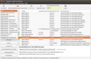 Abbildung 3: Das Programm Synaptic findet alle Gimp-Pakete. Per Klick in die Checkbox merken Sie sie zum Installieren vor; über "Anwenden" wandern sie auf die Platte.