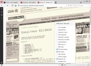 Abbildung 3: Über die "Webseiten-Aktionen" aktivieren Sie nützliche und verspielte Optionen, welche die Darstellung beeinflussen.