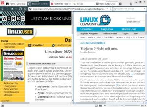 Abbildung 4: Arbeiten Sie mit einem großen Bildschirm? Dann ordnen Sie zwei Webseiten als Kacheln nebeneinander an.