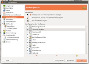 Abbildung 5: In den Einstellungen legen Sie fest, welche Tools im Werkzeugkasten angezeigt werden. Sie können auch die Reihenfolge ändern. Außerdem ist es möglich, den Originalzustand wiederherzustellen.