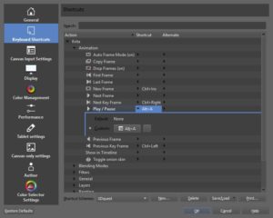 Abbildung 7: Um zügig in Krita mit Animationen arbeiten zu können, sollten Sie für die wichtigsten Aktionen Shortcuts anlegen.