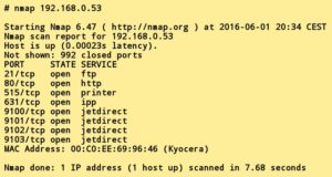 Abbildung 1: Um zu ermitteln, welche Ports und Protokolle ein Netzwerkdrucker verwendet, leistet der Portscanner Nmap wertvolle Dienste.
