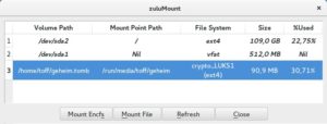 Abbildung 3: Zulucrypt kann nicht nur mit Dm-crypt und LUKS umgehen, sondern auch mit per Truecrypt und Veracrypt verschlüsselten Containern und Partitionen.