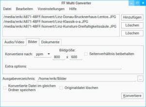 Abbildung 4: FF-Multi-Converter erlaubt nicht nur das Umwandeln von Office-Dokumenten, sondern kennt auch viele Audio-, Video- und Bildformate.