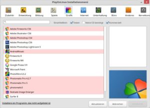 Abbildung 4: Das Frontend PlayOnLinux erlaubt das Installieren von Windows-Software auf Linux-Rechnern per Knopfdruck. Als Backend dient Wine.